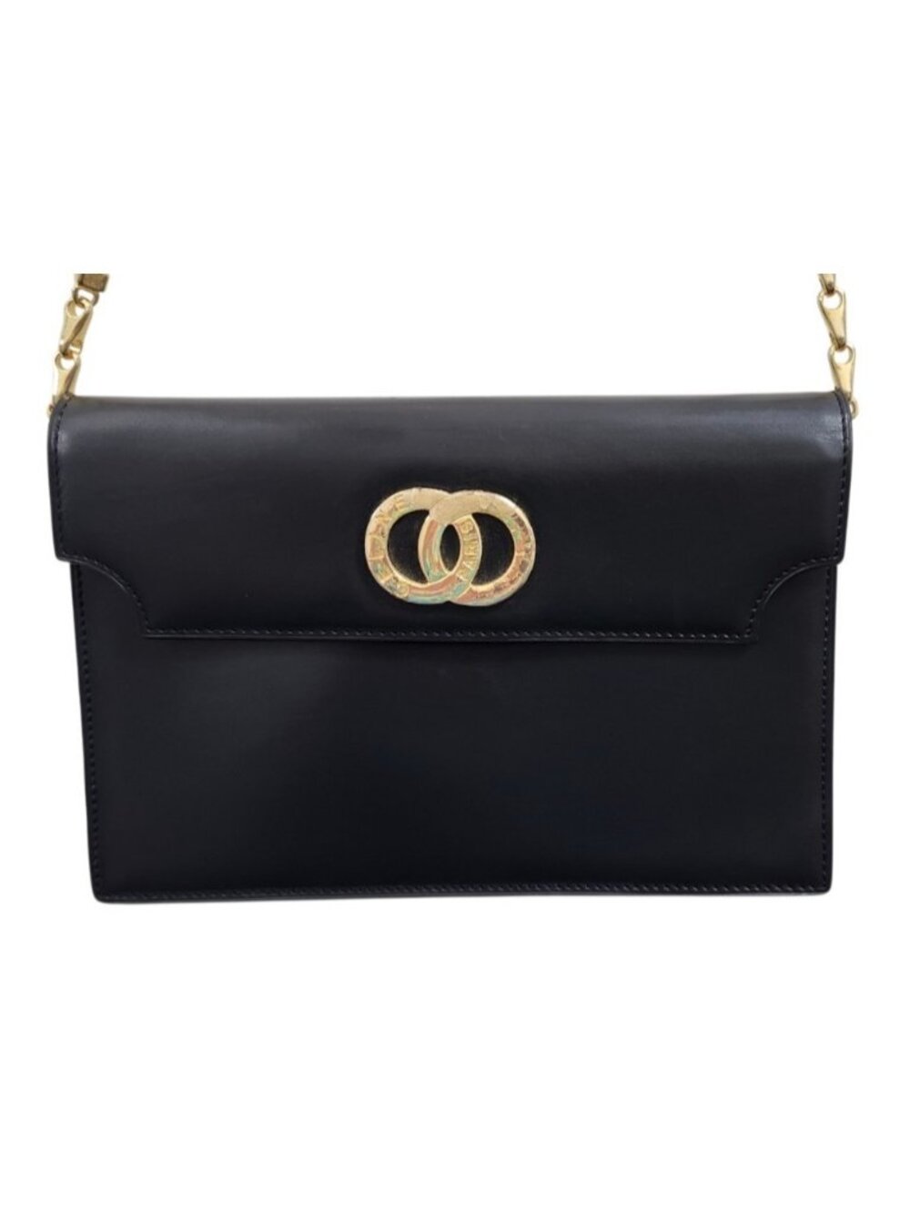 Vintage Celine Paris Black Leather Chain Shoulder Bag France Gold Hardware Rare - Picture 3 of 16